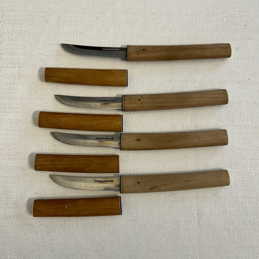 Vintage Japanese Kanenari Seki Knives with Bamboo Sheath - Picture 3 of 7